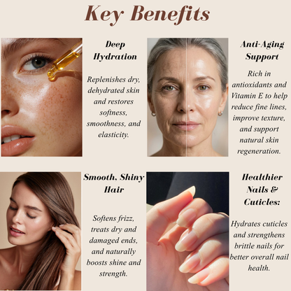 House of Argan 100% pure Moroccan argan oil benefits for skin, hair, and nails including hydration, shine, and nourishment