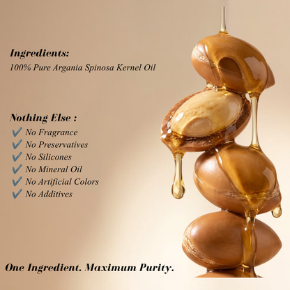 House of Argan 100% pure Moroccan argan oil dripping over argan nuts showing natural Argania Spinosa Kernel Oil