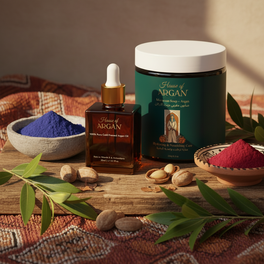 Moroccan Natural Ingredients with Argan Oil and Soap Jar