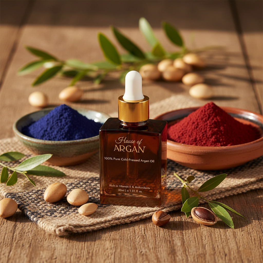 Moroccan Natural Ingredients with Argan Oil Bottle